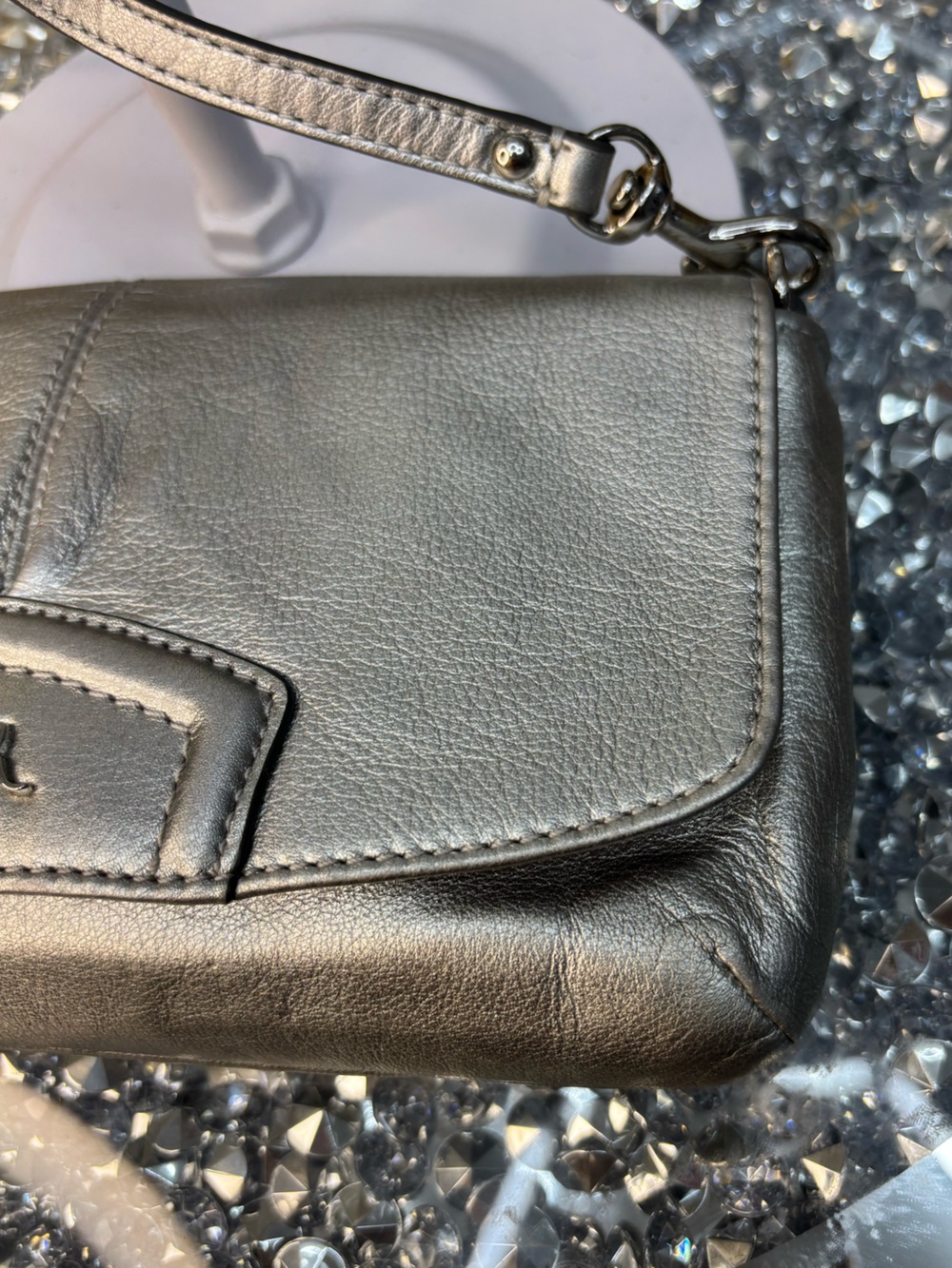Coach Ashley Metallic Silver Leather Wristlet Clutch EUC - Picture 11 of 12